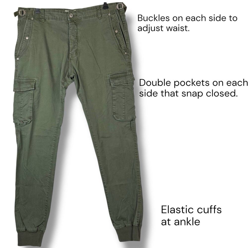 Cargo Jogger Pants MEN 38 Army Green Utility Military Style Adjustable - Alcott